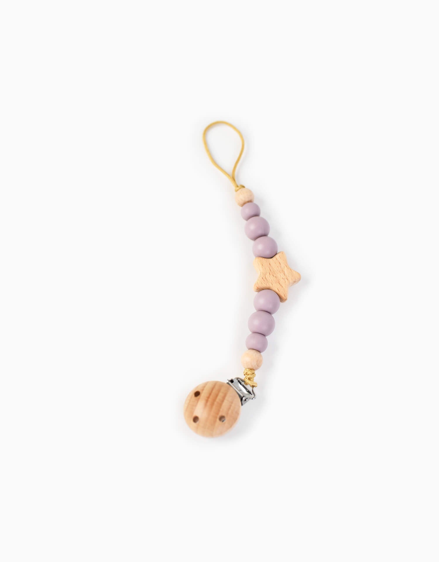 coco alexander food grade silicon beech wood stainless-steel pacifier clip in lilac color