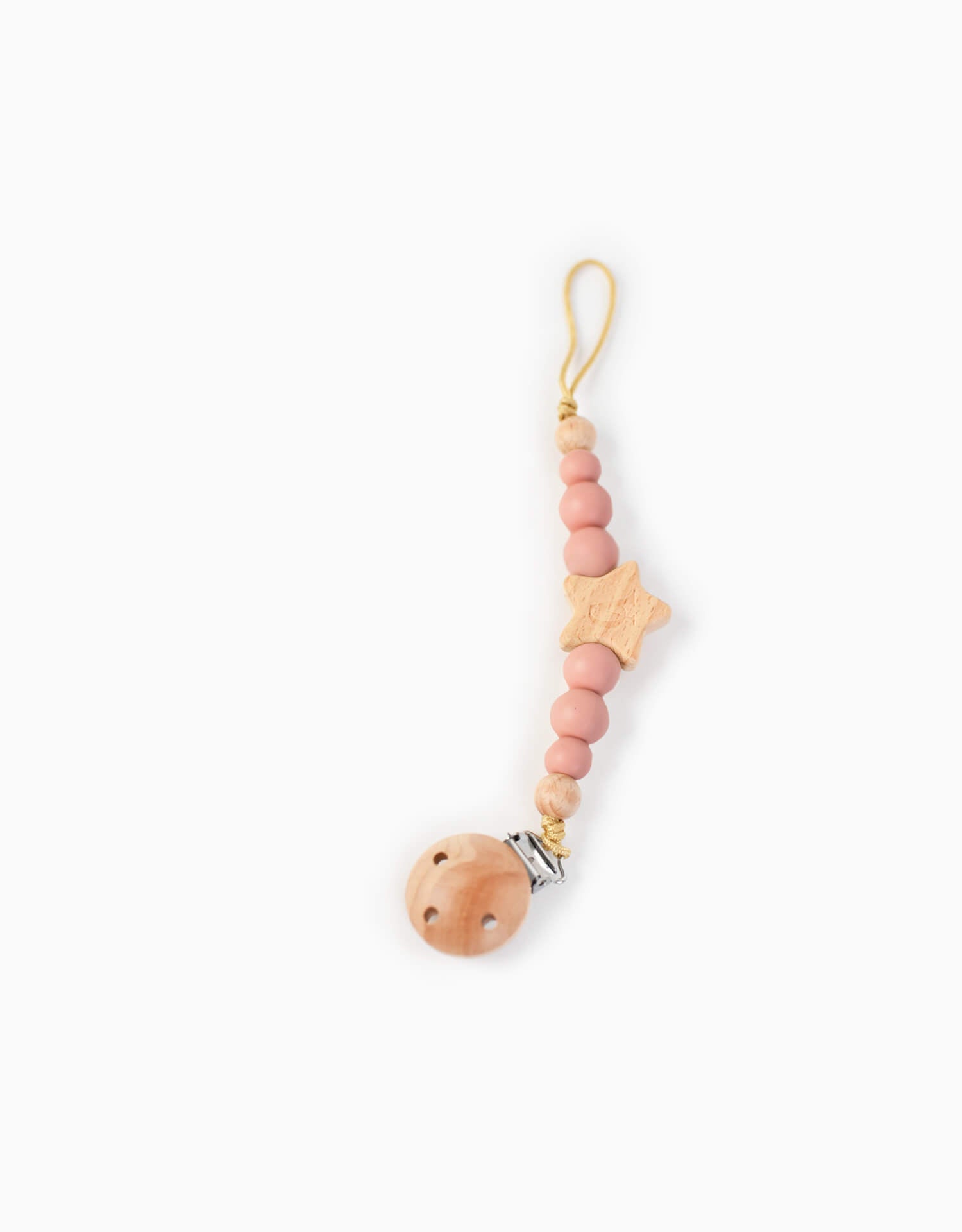 coco alexander food grade silicon beech wood stainless-steel pacifier clip in pink color