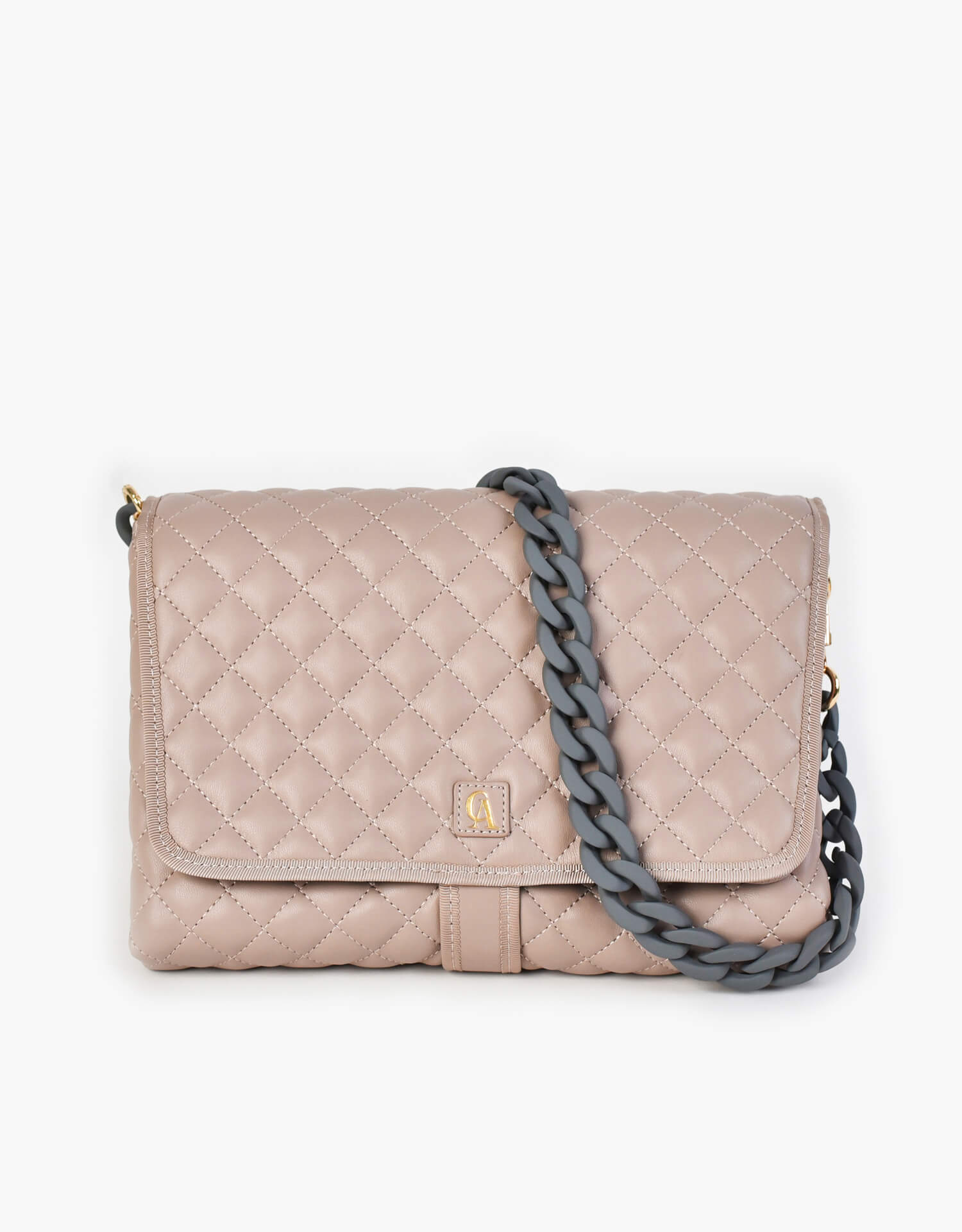 coco alexander grey coated chain strap with neutral diaper bag