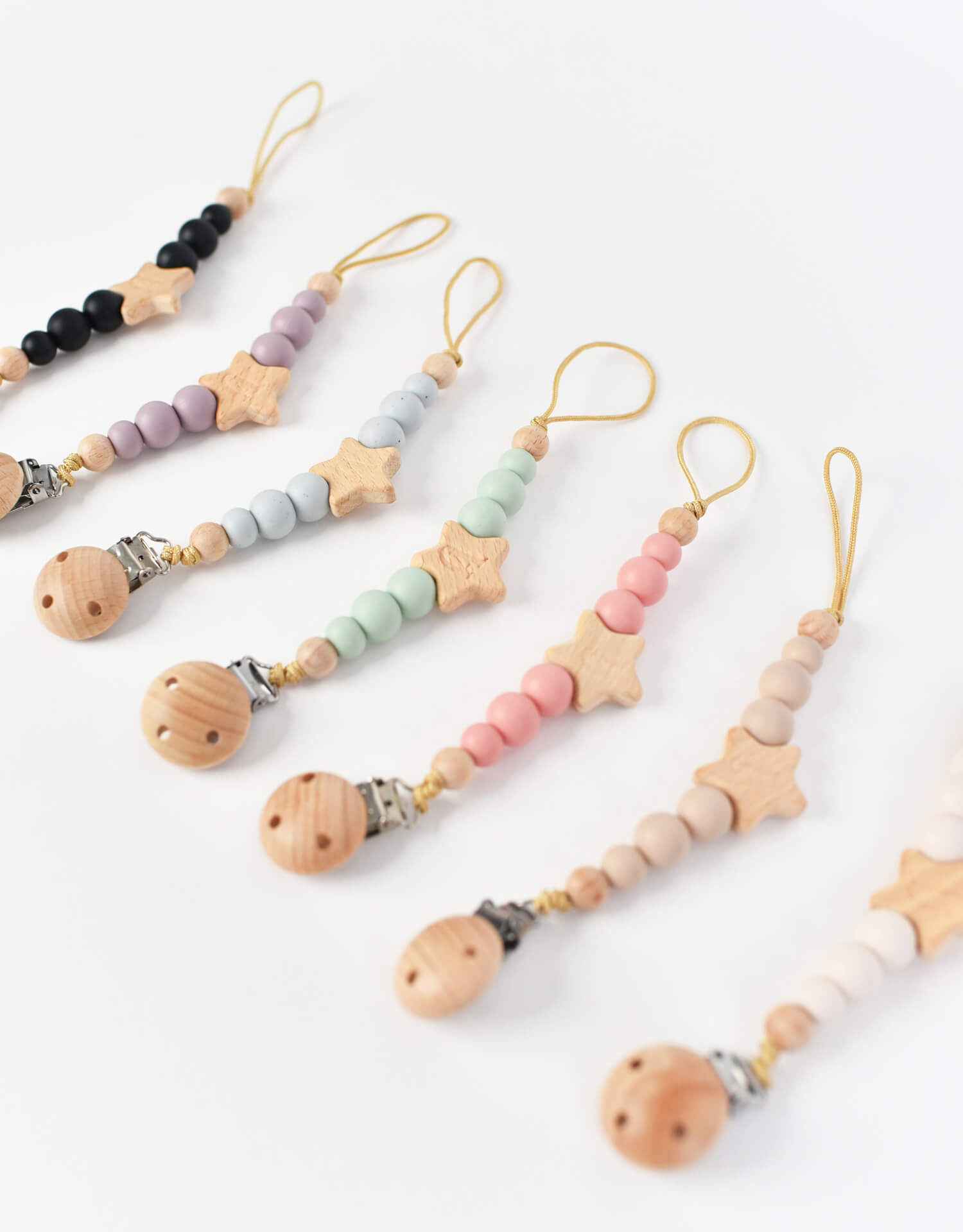 food-grade silicon and beach wood pacifier clips
